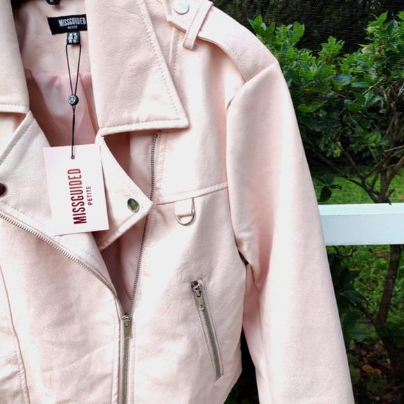Misguided light pink faux leather moto jacket - Picture 11 of 12